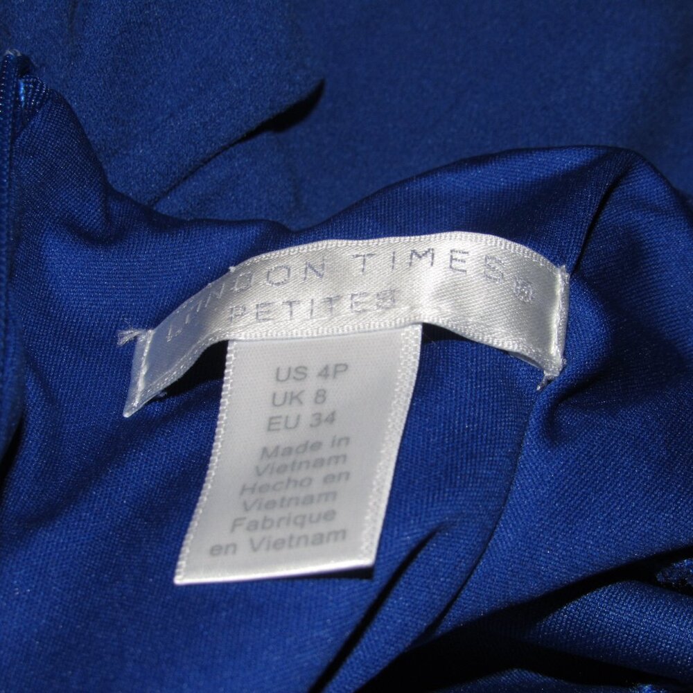 London Times Cobalt Blue Long-Sleeve Faux-Wrap Sheath Dress - Picture 8 of 10